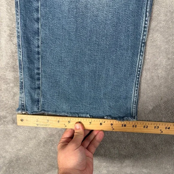 Good American Good Skate Crop Jeans Womens 0/25 Blue High Rise Wide Leg Raw Hem - Picture 11 of 14